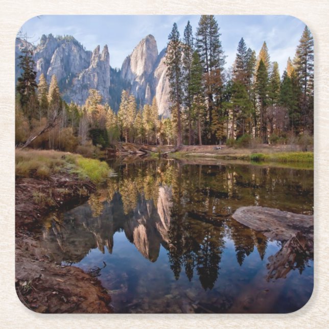 View of Cathedral Peaks Square Paper Coaster (Front)