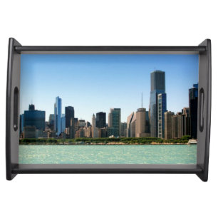 View of Chicago skyline by Lake Michigan Serving Tray