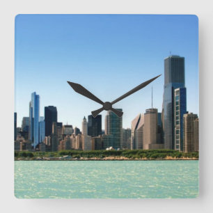 View of Chicago skyline by Lake Michigan Square Wall Clock