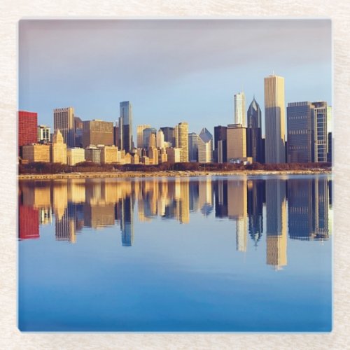 View of Chicago skyline with reflection Glass Coaster