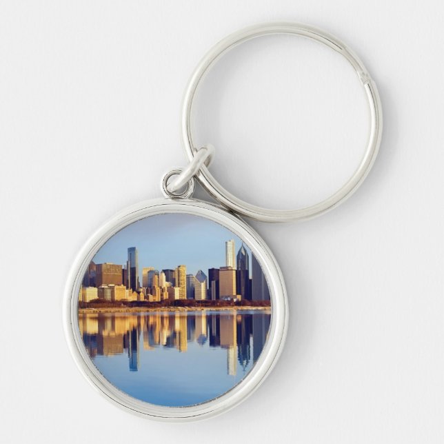 View of Chicago skyline with reflection Keychain (Front)