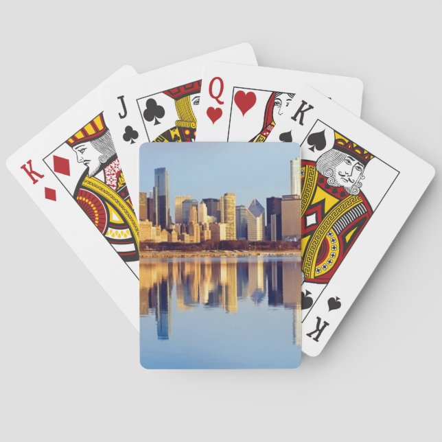 View of Chicago skyline with reflection Poker Cards (Back)