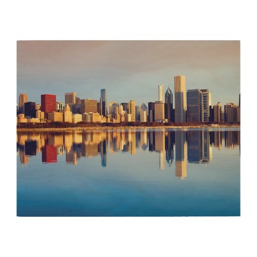 View of Chicago skyline with reflection Wood Wall Decor