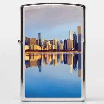 View Of Chicago Skyline With Reflection Zippo Lighter by iconicchicago at Zazzle