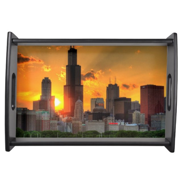 View of Chicago's skyline from  Adler Serving Tray (Front)