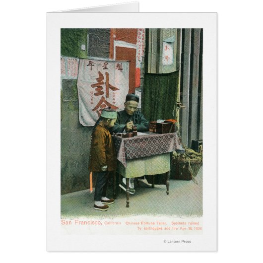 View of Chinese Fortune Teller at Desk (Front)
