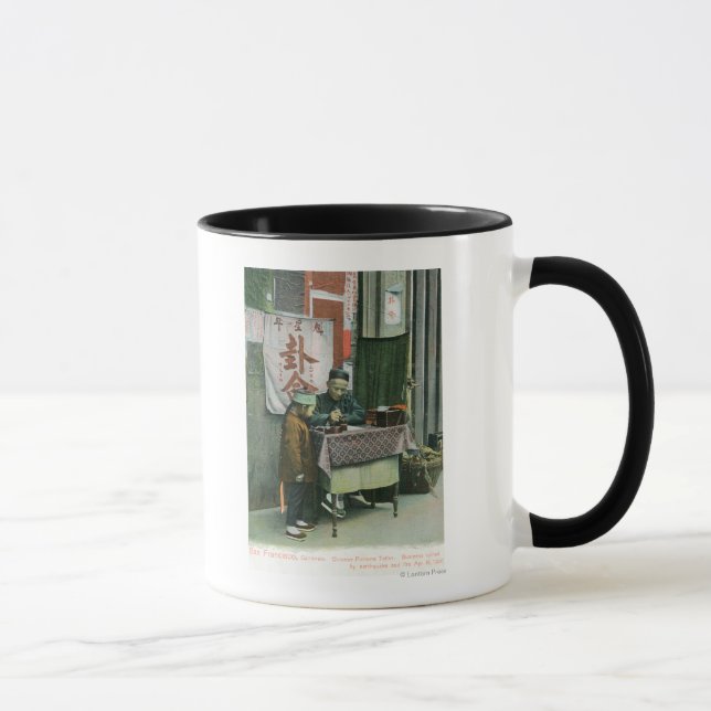 View of Chinese Fortune Teller at Desk Mug (Right)