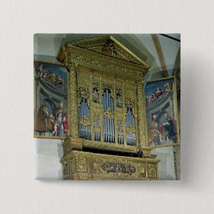 View of church organ, c.1590 pinback button