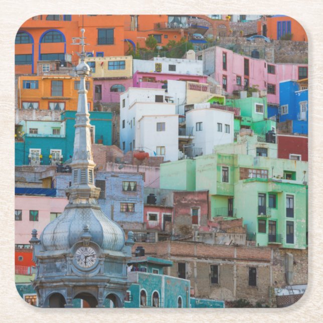 View of city buildings square paper coaster (Front)