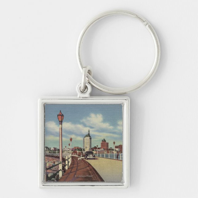 View of City from Rainbow Pier Keychain (Front)