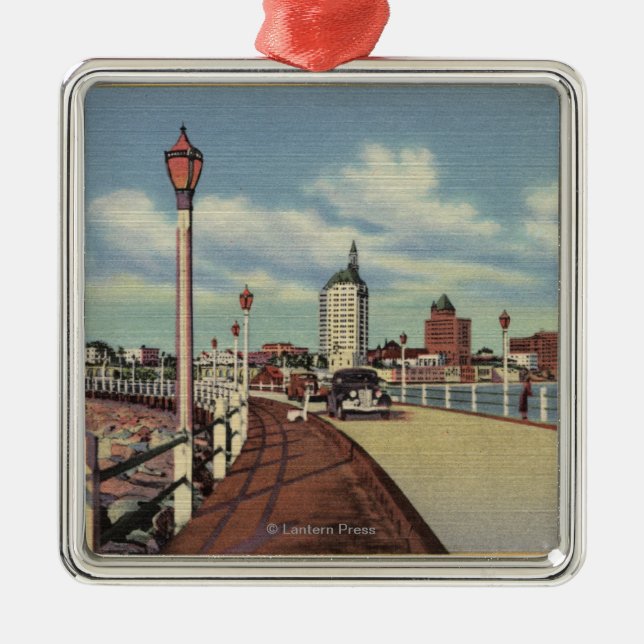 View of City from Rainbow Pier Metal Ornament (Front)