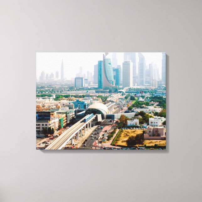 View of city metro line and skyscrapers canvas print (Front)