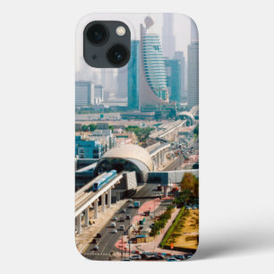 View of city metro line and skyscrapers iPhone 13 case