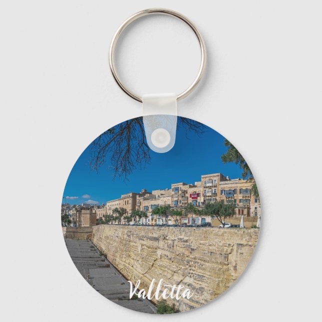 View of city wall and harbor in Valletta Keychain (Front)