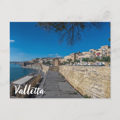 View of city wall and harbor in Valletta Postcard