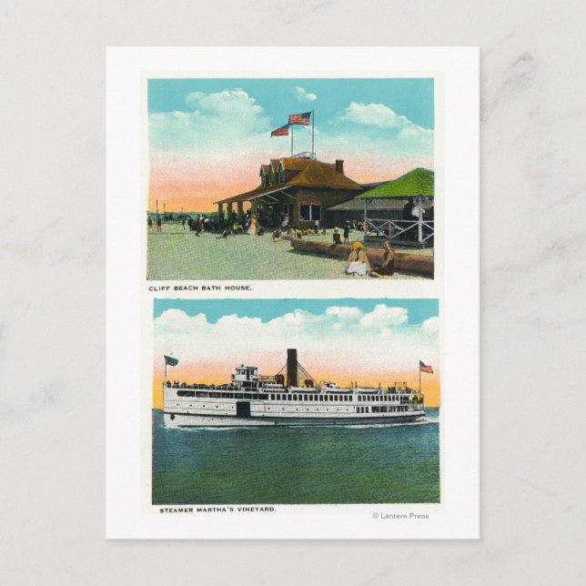 View of Cliff Beach Bath House Postcard (Front)