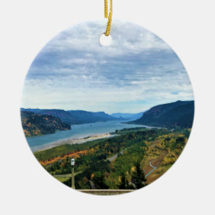 View of Columbia River, Columbia River Gorge, OR Ceramic Ornament