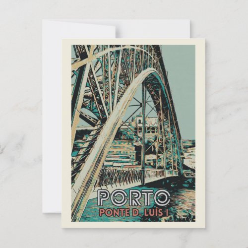 View of D Luis Bridge illustration Porto Portugal Postcard