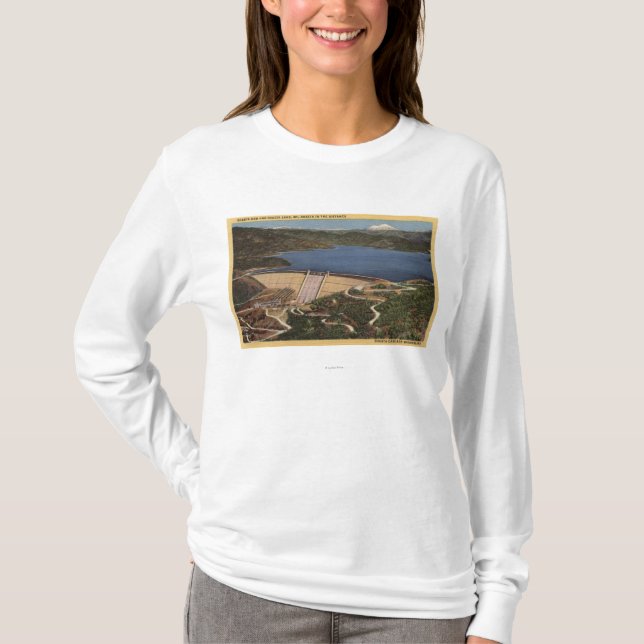 View of Dam, Lake, & Mt. Shasta in Distance T-Shirt (Front)