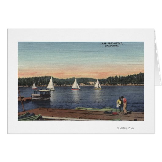 View of Dock, Lake, & Sailboats Cards (Front Horizontal)