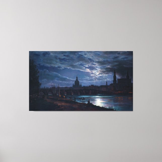 View of Dresden by Moonlight by Johan C Dahl 1839 Canvas Print (Front)