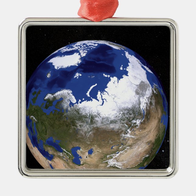 View of Earth showing the Arctic region Metal Ornament (Front)