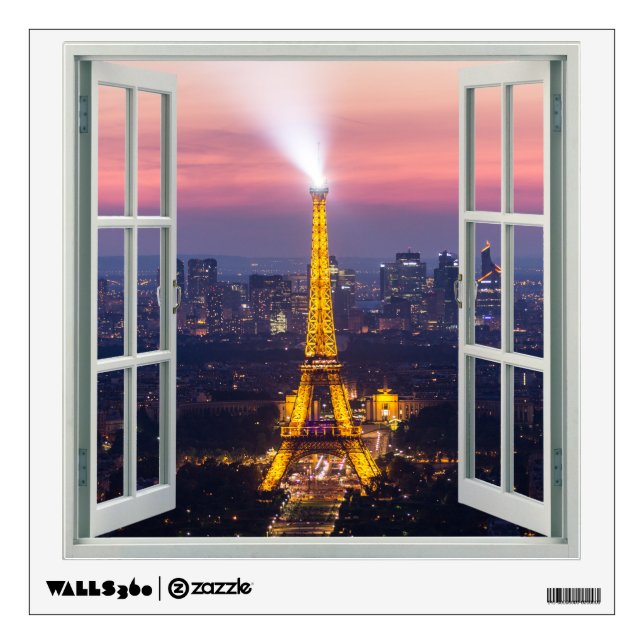 View of Eiffel Tower Paris Faux Window Wall Decal (Front)