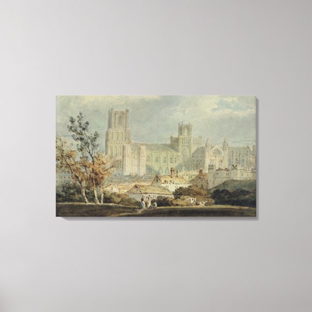 View of Ely Cathedral (pencil & w/c on paper) Canvas Print (Front)