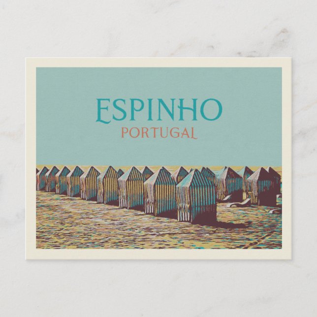 View of Espinho beach cabins , Portugal Postcard (Front)