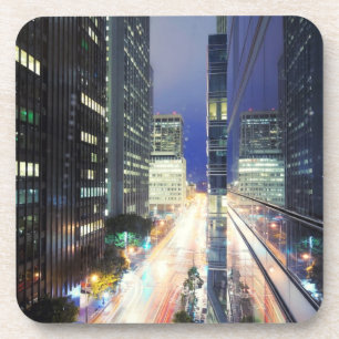 View of financial district office buildings beverage coaster