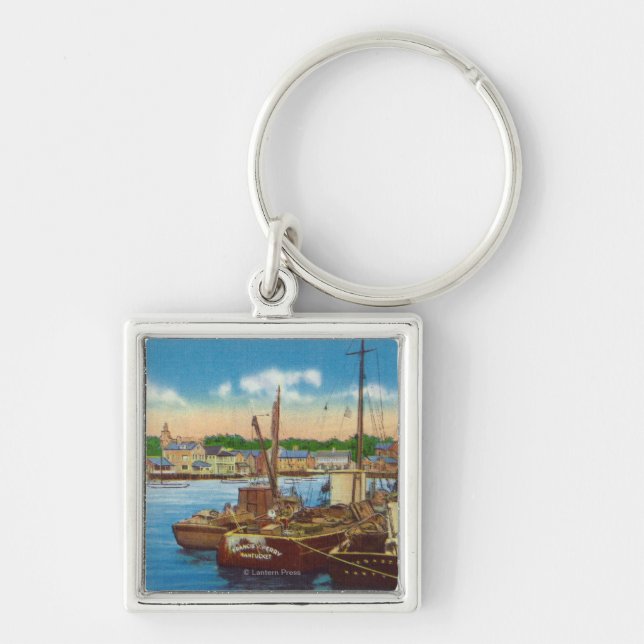 View of Fishing Boats at Harbor Keychain (Front)