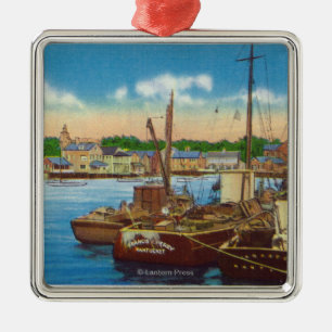View of Fishing Boats at Harbor Metal Ornament