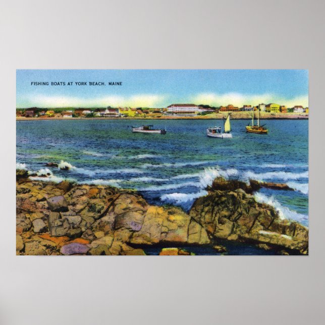View of Fishing Boats from York Beach Poster (Front)