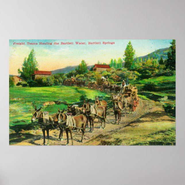 View of Freight Teams Hauling Bartlett Water Poster (Front)