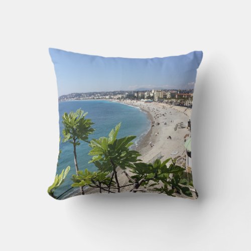 View of French Riviera in Nice France Throw Pillow