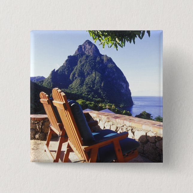 View of Gros Piton from Stonefield Estate Villa Pinback Button (Front)