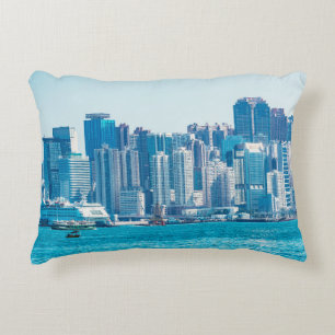 View of Hong Kong harbour at day time. asia,asian, Accent Pillow