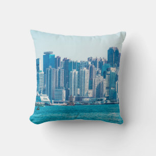 View of Hong Kong harbour at day time. asia,asian, Throw Pillow
