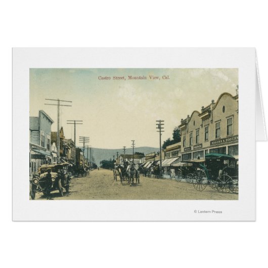 View of Horse Carriages on Castro Street Cards (Front Horizontal)