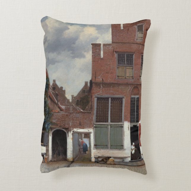 View of houses in Delft by Johannes Vermeer Decorative Pillow (Back(Vertical))