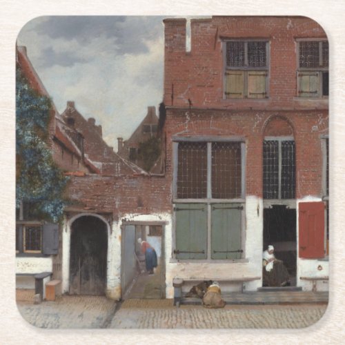 View of houses in Delft by Johannes Vermeer Square Paper Coaster