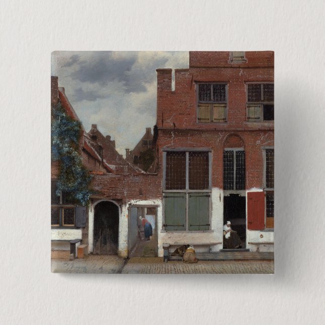 View of houses in Delft The Little Street Button (Front)