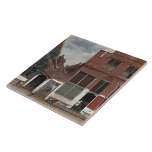 View of houses in Delft The Little Street Tile