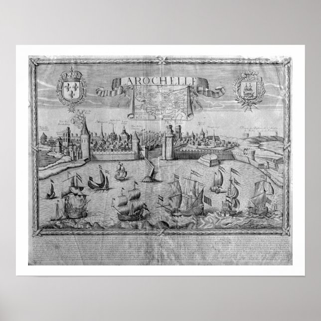 View of La Rochelle, signed by Jollain (engraving) Poster (Front)