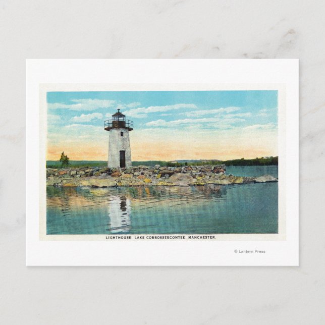 View of Lake Cobbosseecontee and the Lighthouse Postcard (Front)