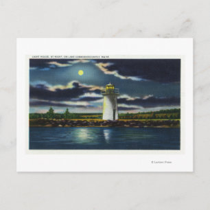 View of Lake Cobbosseecontee Lighthouse at Night Postcard