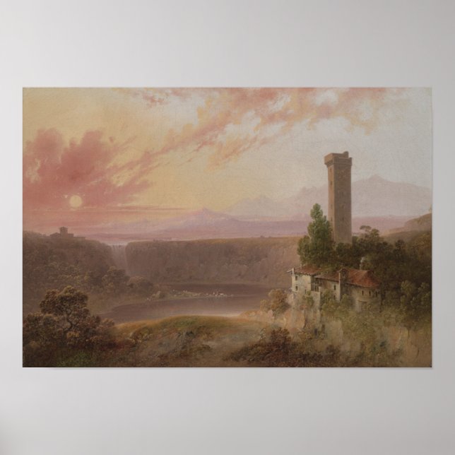 View of Lake Nemi at Sunset Poster (Front)