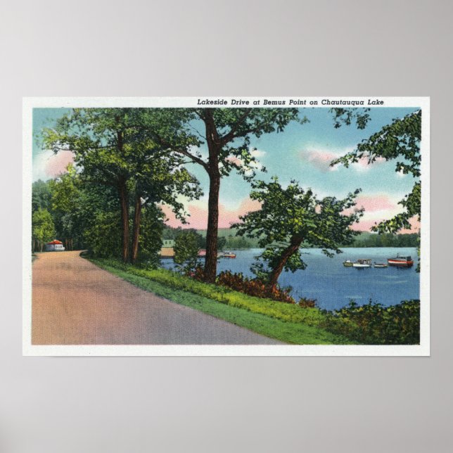View of Lakeside Drive along Chautauqua Lake Poster (Front)