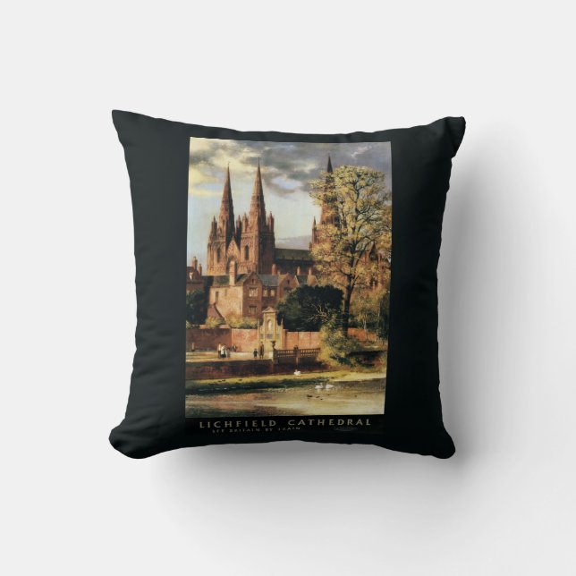 View of Lichfield Cathedral Throw Pillow (Front)