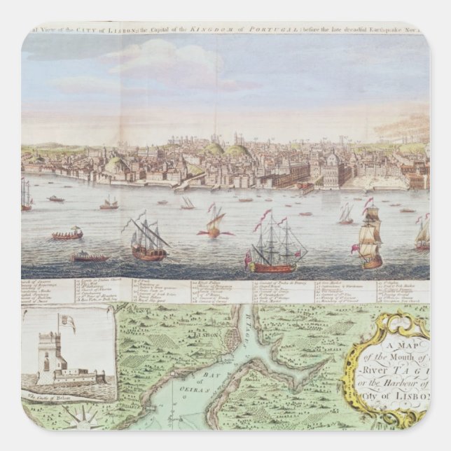 View of Lisbon, 1755 Square Sticker (Front)